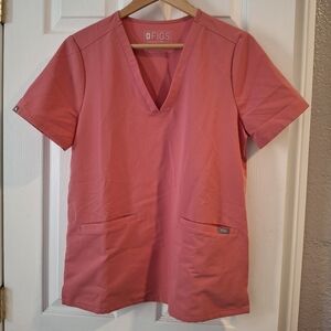 Figs Technicnical Scrub Top Wms M Coral Beat It Pink Casma Three Pocket Nurse